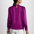 thumbnail image 4 of UAMVSH Women's Long Sleeve Shirts Silk Satin Casual Business Dressy Tops Soft Smooth Mock Neck Blouses for Office Work(Large,Purple), 4 of 7