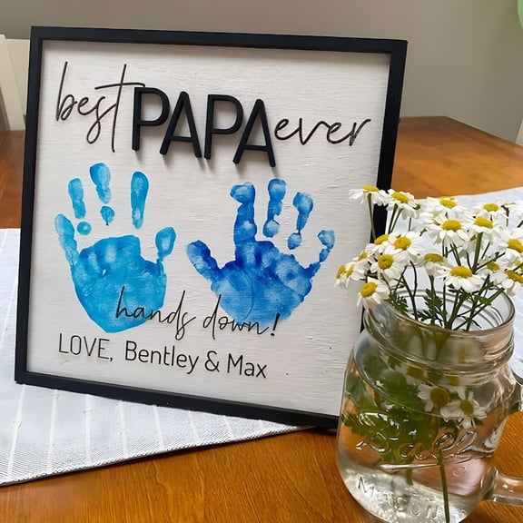 XIBUFE Personalized Father's Day Gifts,Unique DIY Wood Plaques Handprint Kit,Customized Fathers Day Gifts,Gifts for Dads Birthday and Father's Day from Daughter & Son,Art Sign Home Decoration