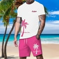 thumbnail image 2 of JLFKNG Fashion Men's 2Pcs Outfits Summer Short Sleeve T Shirts And Shorts Breathable Casual Coconut Tree Sunset Printed Hawaiian Style Lounge Summer Sets, 2 of 5