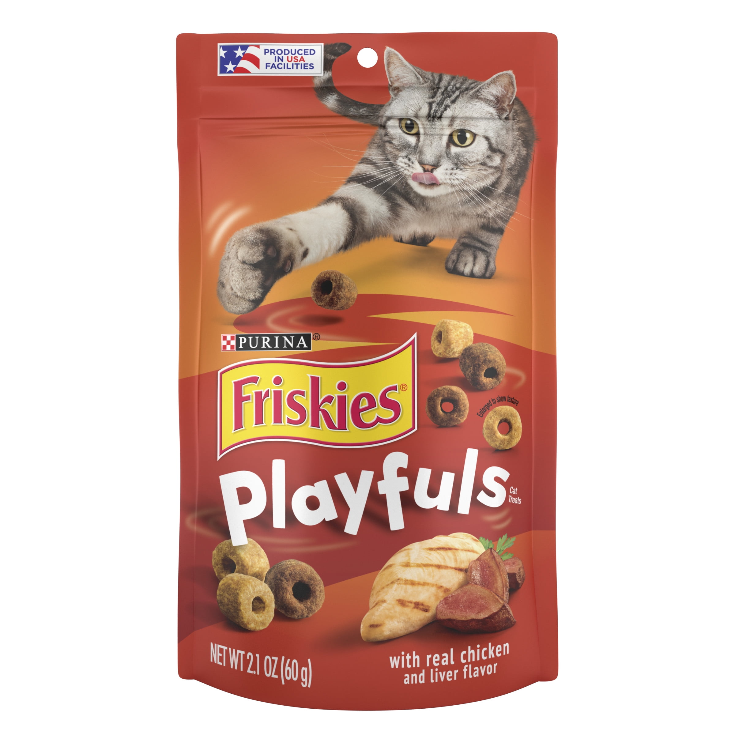 Purina Friskies Playfuls Chicken & Liver Flavor Treats for Cats, 2.1 oz Pouch