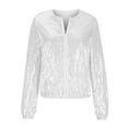thumbnail image 6 of Sequin Jacket Womens Zip Up Bomber Coat Vintage Fashion Sparkly Glitter Concert Party Outfit Zipper Outerwear (XL, White), 6 of 7