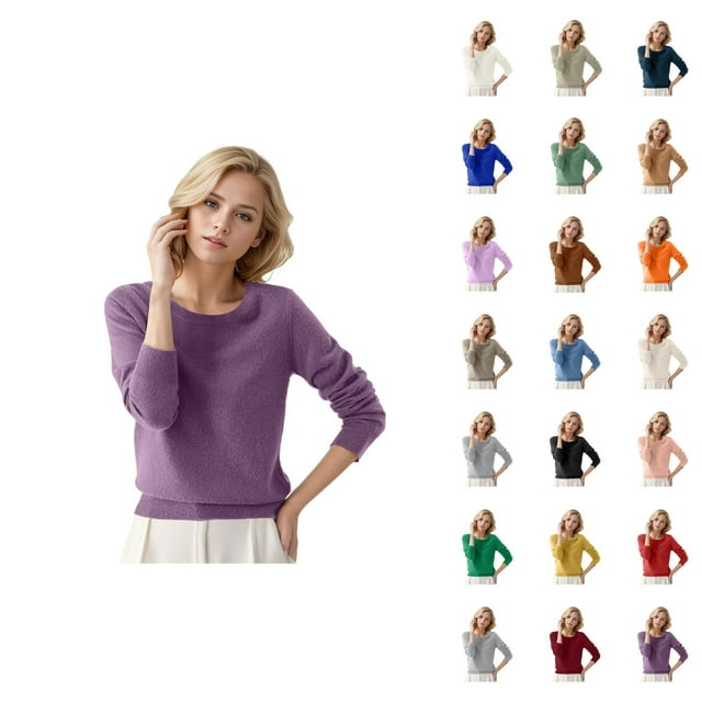 Pulls pour Femmes 2026 Mode Automne Hiver Manches Longues Col Rond Doux Tricoté Uni