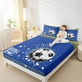thumbnail image 4 of Feelyou Teens Watercolor Football Full Size Sheets, Cartoon Soccer Sports Bed Sheets, Rugby Goal Time Sheet Sets, Blue Yellow Lightweight Room Decor, 4pcs, 4 of 7