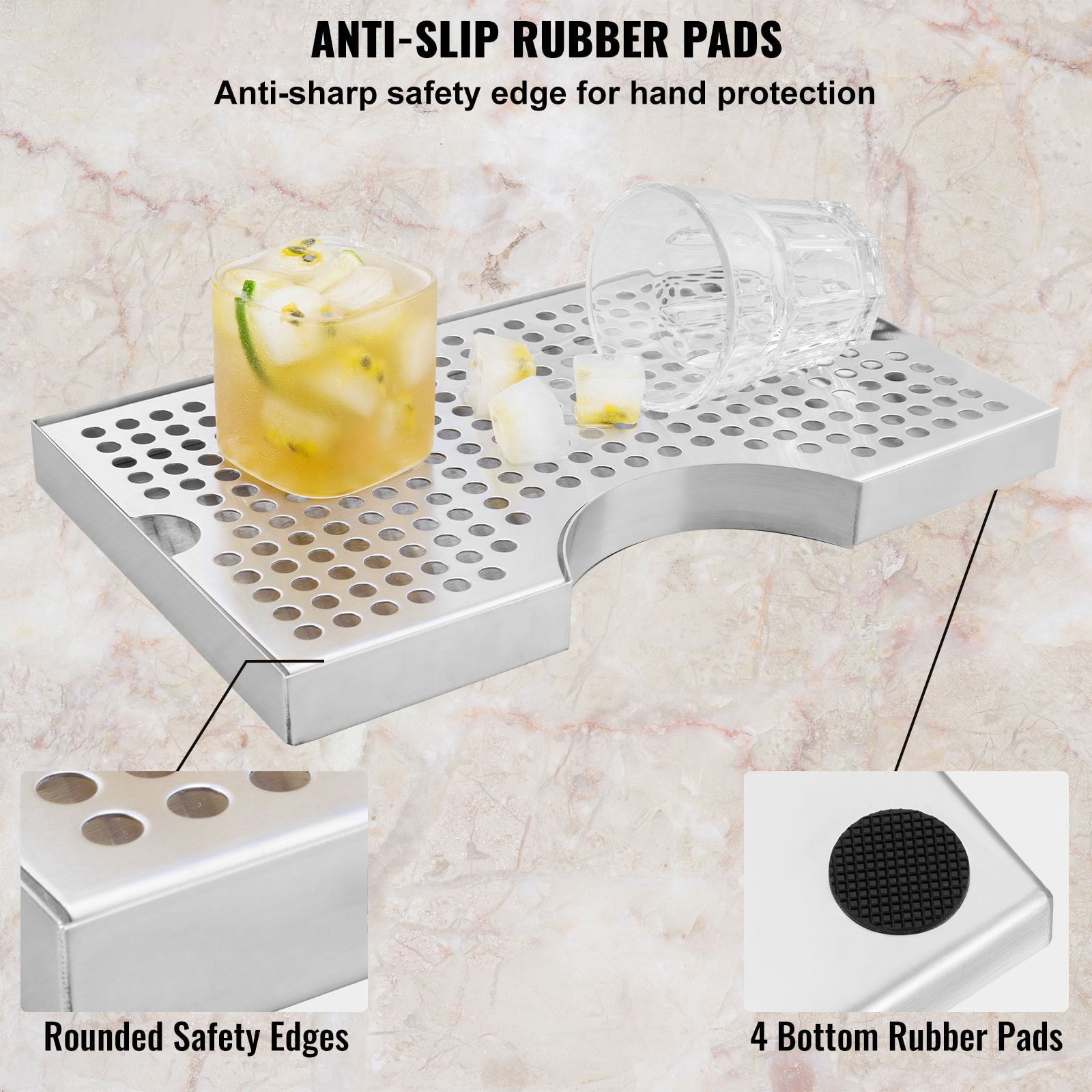 Kegerator Beer Drip Tray, 11.81x7.09 Inch Food-Grade 304 Stainless Steel, Detachable Cover, Uniform Mesh for Rapid Draining, Anti-Slip Rubber Pads for Bar Counter