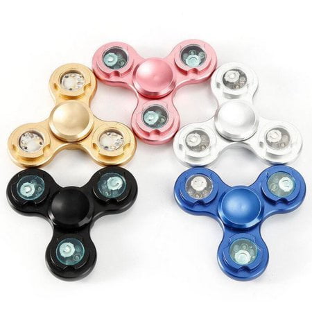 LED Light Hand Tri Spinner Aluminium Alloy Fidget Finger Focus Toy for Kid ADHD