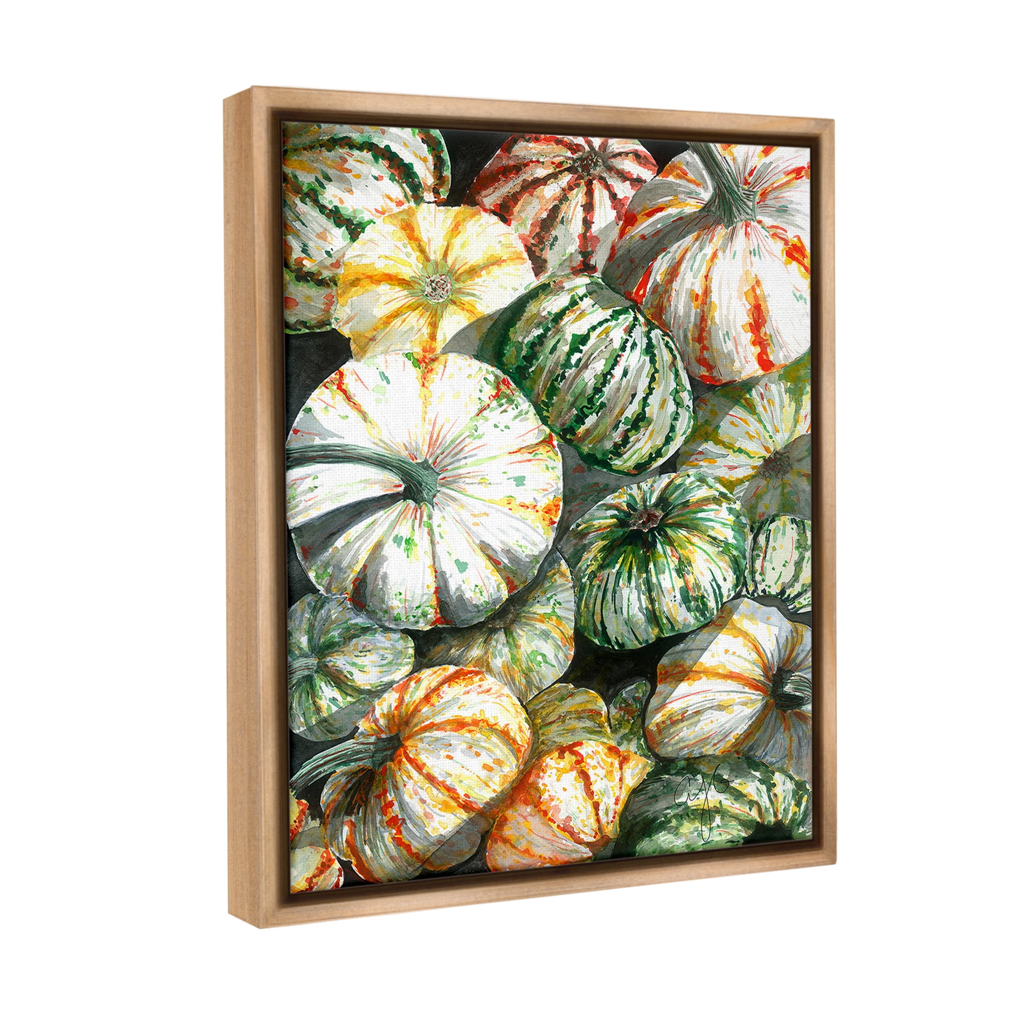 Stupell Industries Mixed Gourd Pattern Botanical & Floral Painting Brown Floater Framed Canvas Art Print Wall Art, 17 x 21