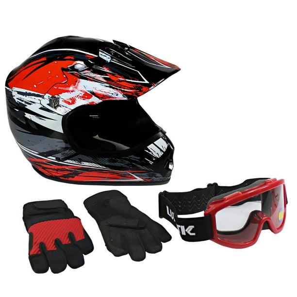 Lunatic Youth MX / ATV Helmet, Goggles & Gloves DOT Approved Boys
