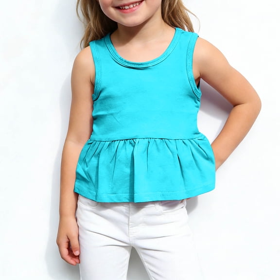 BLTIBY Girls Cotton Cute Tank Tops Ruffle Peplum Babydoll Shirt Summer Sleeveless T-Shirts Baby Toddler Clothes for 6 Months - 6 Years
