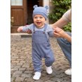 thumbnail image 5 of Cjfdfy Newborn Baby Boy Fall Outfit Mock Two-piece Overalls Romper Stripe Waffle Knitted Long Sleeve Bodysuit Hat Two Piece Set Infant Cute Coming Home Fall Winter Outfit, 5 of 10
