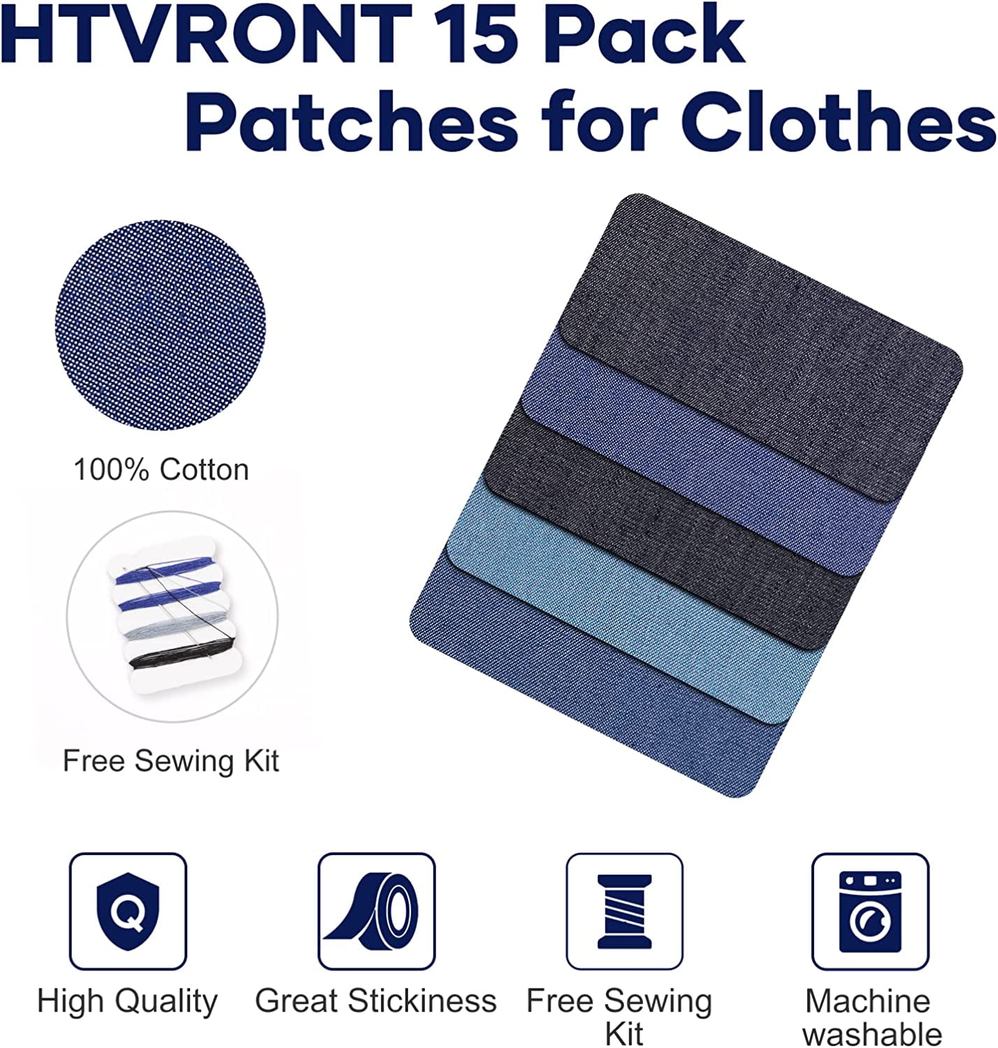 HTVRONT Iron on Patches for Clothing Repair, 15 PCS Denim Patches for  Clothes, 5 Shades Large Iron on Patches for Jeans, Clothing Patches Repair