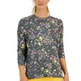 thumbnail image 3 of ID Ideology Women's Active Pansy Print Side Slit Relaxed Crewneck Sweatshirt Gray Size Small, 3 of 3