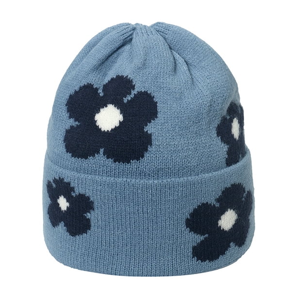 Gorros bonitos para niñas, gorros para mujer, gorros estampados de lana, gorros de punto cálidos con protección para las orejas, gorros de lana tejidos con flores