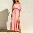 thumbnail image 5 of Stamzod Long Dresses for Wedding Guest Summer Off The Shoulder Boho Beach Dress Flowy Side Split Party Maxi Dresses Pink-1 L, 5 of 9