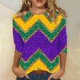 thumbnail image 2 of QATAINLAV Mardi Gras Shirts for Women 3/4 Sleeve Mask Graphic Blouse 3D Print Carnival Themed Funny Party Tee Tops Parade Tshirt Purple S, 2 of 6