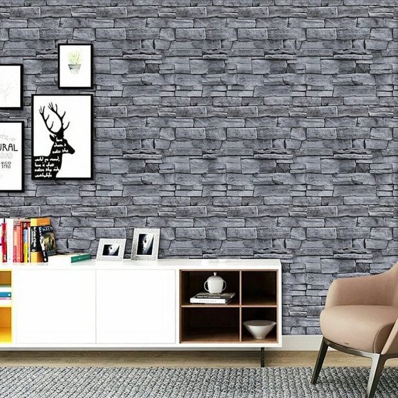 Abyssaly Gray Stone Brick Peel and Stick Wallpaper 17.73" x 236" Self-Adhesive Removable Brick Wallpaper for Home Decoration, Cover Furniture, Christmas Wall