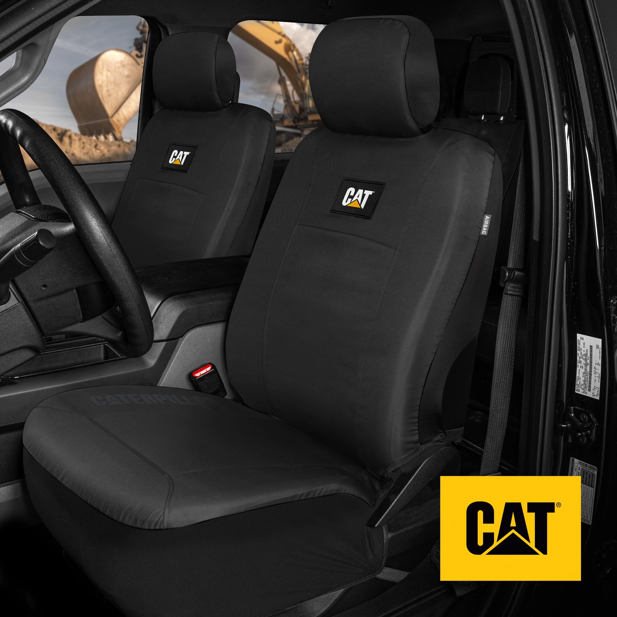 Cat DuraDrive Car Seat Cover, Black Oxford - Heavy Duty Canvas Seat Cover for Cars Trucks SUV, Universal Fit Car Seat Cover for Front Seat 1pc, Automotive Interior Cover, Ideal Truck Seat Cover