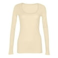 thumbnail image 3 of Mohiass Womens Long Sleeve Shirts Stretch Scoop Neck Ribbed T-Shirt Fitted Casual Basic Tops Beige 2XL, 3 of 4