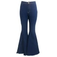 thumbnail image 6 of Avamo Women Bell Bottom Elastic Waist Flared Jean Raw Hem Denim Pants, 6 of 8
