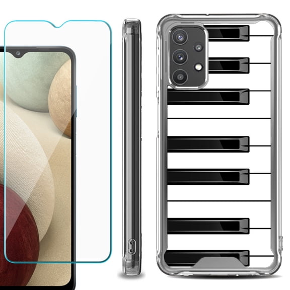 Shockproof Bumper Phone Case for Samsung Galaxy A32 5G, with Tempered Glass Screen Protector, by OneToughShield ® - Piano Design