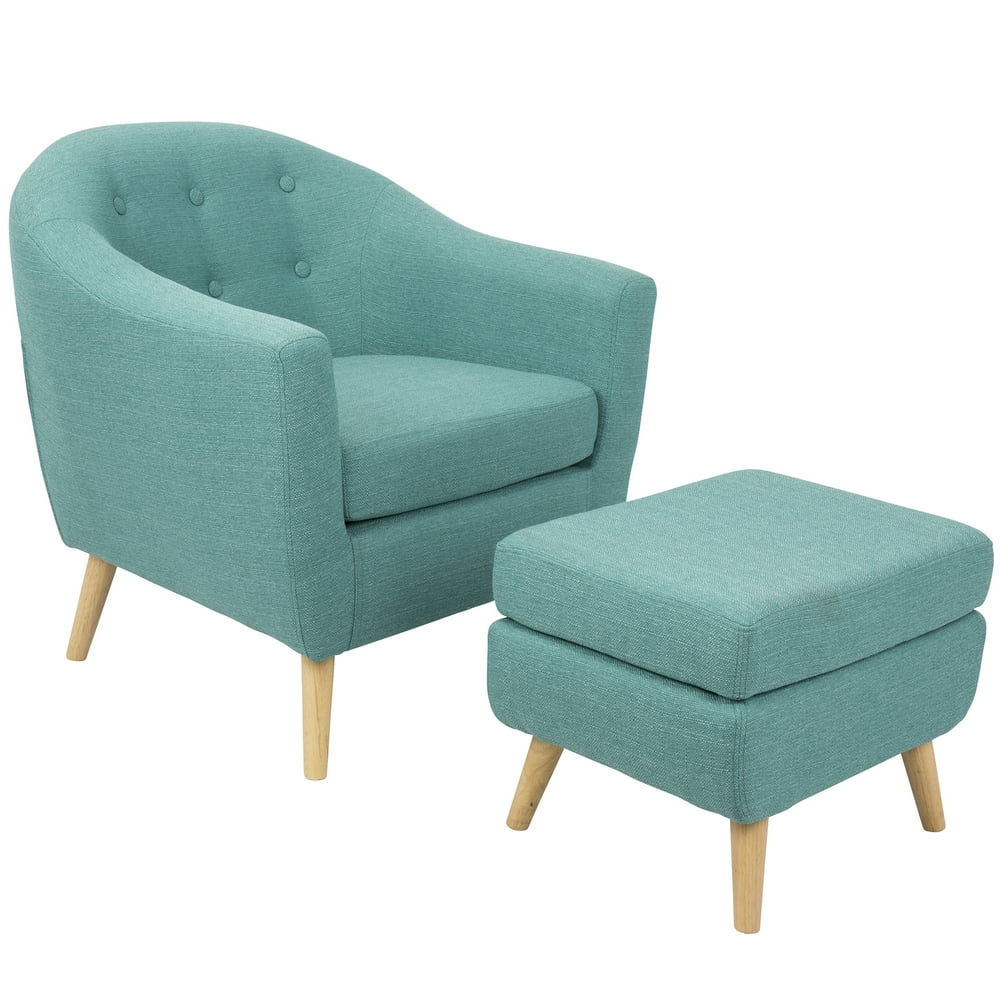 Rockwell MidCentury Modern Accent Chair and Ottoman in Teal by