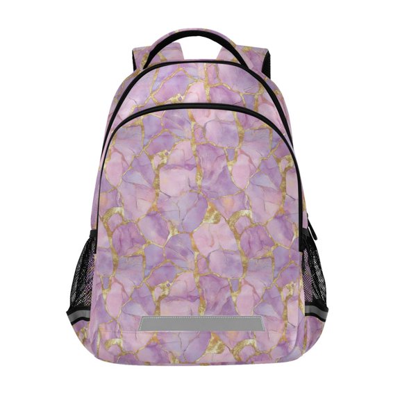 FORMRS Kids School Backpack Elementary Student Unisex Travel Bookbag with Reflective Stripes, Pastel Pink Marble Pattern