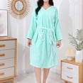 thumbnail image 4 of Kaemgyyd Robes for Women Fluffy Fuzzy V Neck Bath Robe Knee Length Bathrobe Bow Front Ladies Outfits（Mint Green,One Size）, 4 of 7