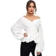 thumbnail image 1 of Blusa cruzada con cuello en V, manga larga y volantes para mujer, 1 of 4