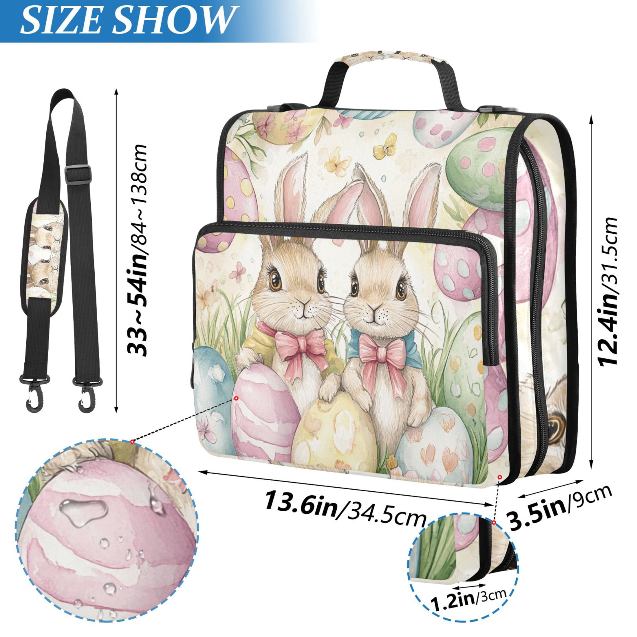 3 Ring Zipper Binder with Shoulder Strap Waterproof Trapper Keeper 2 Inch D-Ring 500 Sheets Capacity Cute Bunnies and Easter Eggs
