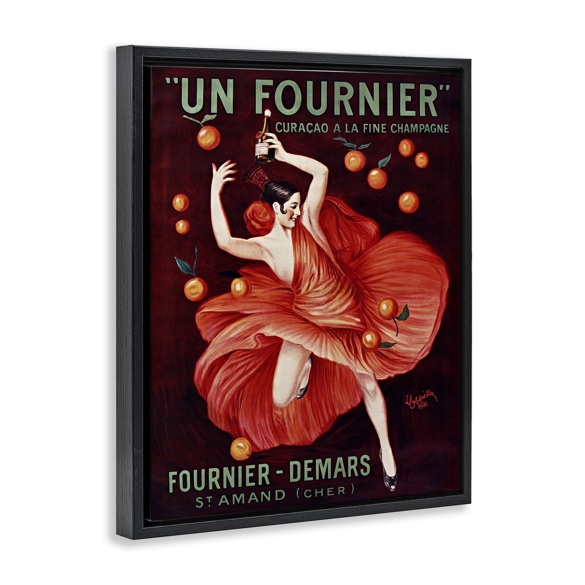 Stupell Industries Vintage Champagne Dancer in Red Black Framed Floater Canvas Wall Art, design by Leonetto Cappiello