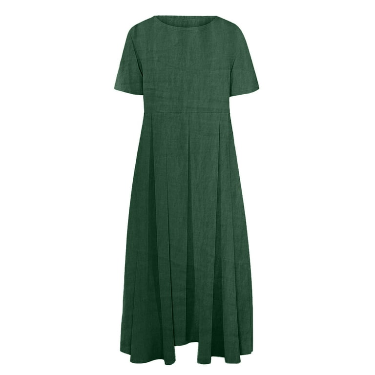 Feancey Plus Size Cotton Linen Dresses for Women Short Sleeve T-Shirt Dress  Oversized Casual Midi Dresses Solid Color Loose Vacation Dress Green 3XL -  Walmart.com