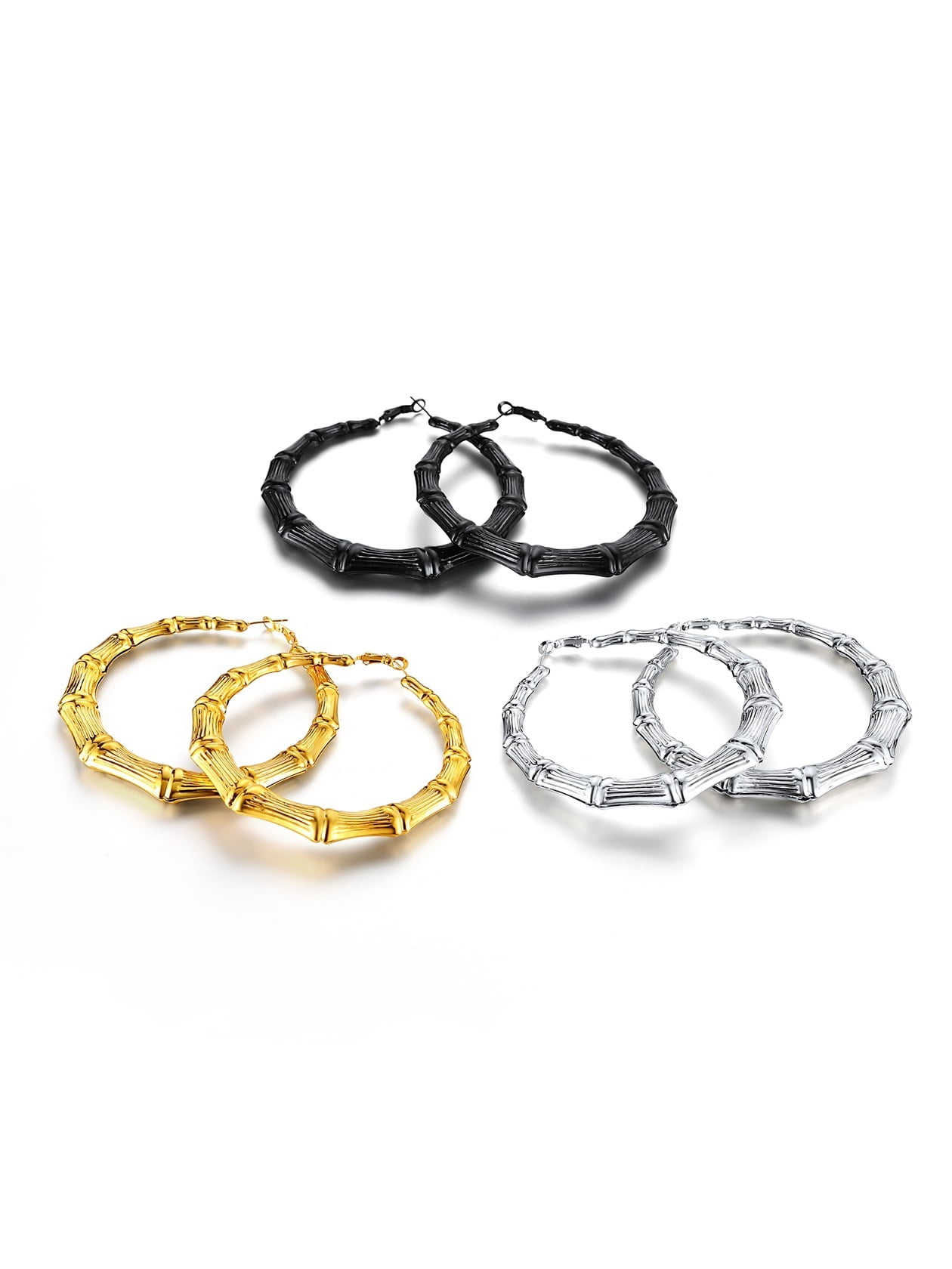 ChainsHouse Bamboo Hoop Earrings for Women Silver Hypoallergenic Chunky Earring Stainless Steel Birthday Christmas Anniversary Jewelry Gift