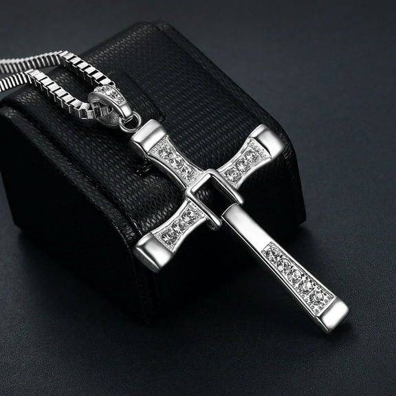 High quality 14K White Gold Cross Pendant Necklaces Collier Dominic Toretto Bijoux Items Male /Female Jewellery