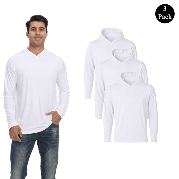 Zfeel Men’s Lightweight Dry Fit Hooded Pullover Active White Hoodie, Poly Sweatshirt Pack of 3, Size S