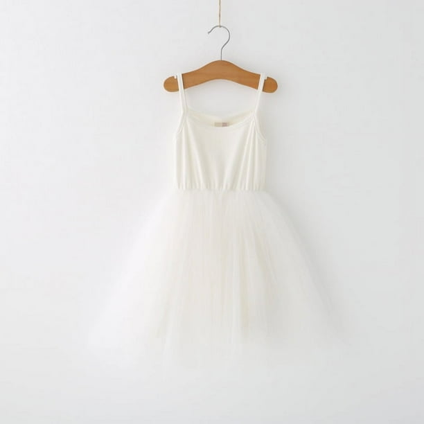 Vestido tipo tirantes para niñas Vestido de malla con costuras acanaladas para niñas de talla pequeña y mediana Vestido de princesa Vestido pontón