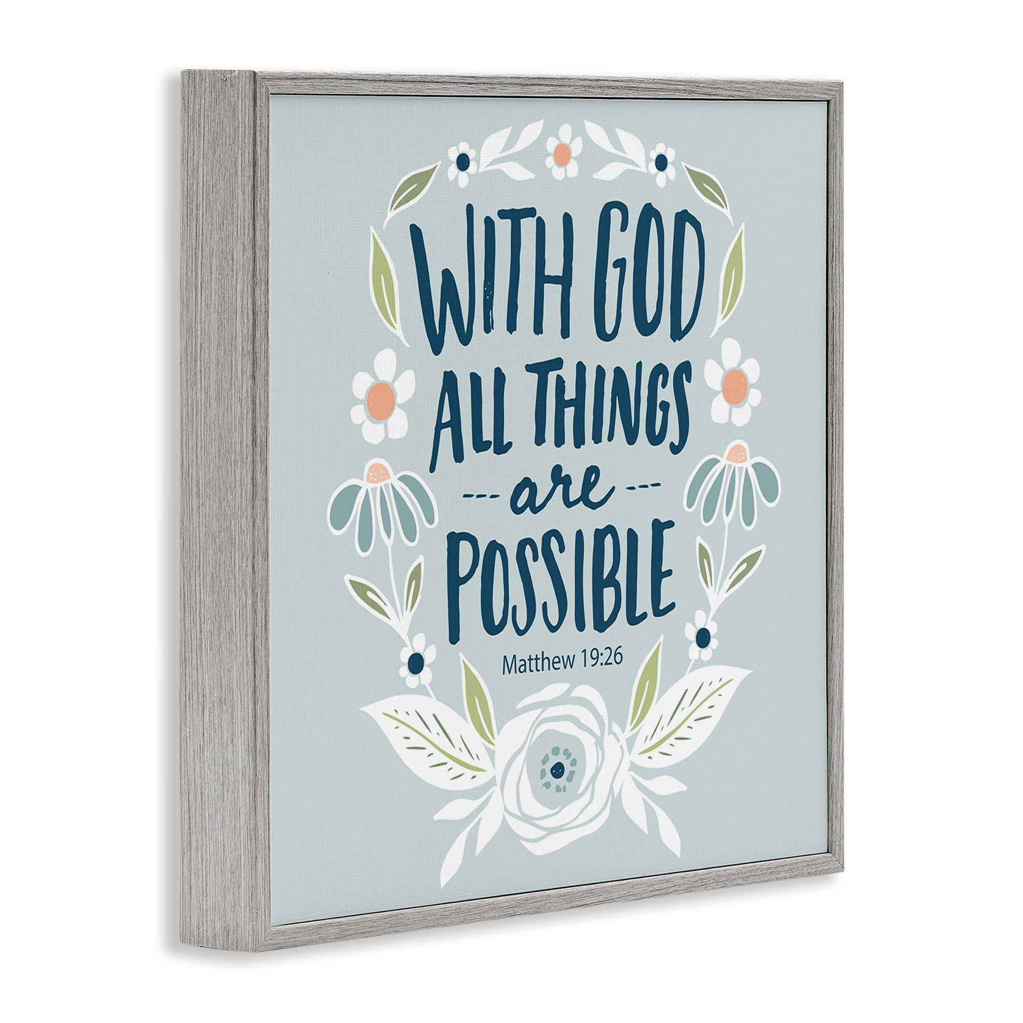 Stupell Industries All Things Possible Verse Religious Painting Gray Framed Art Print Wall Art, 17 x 17
