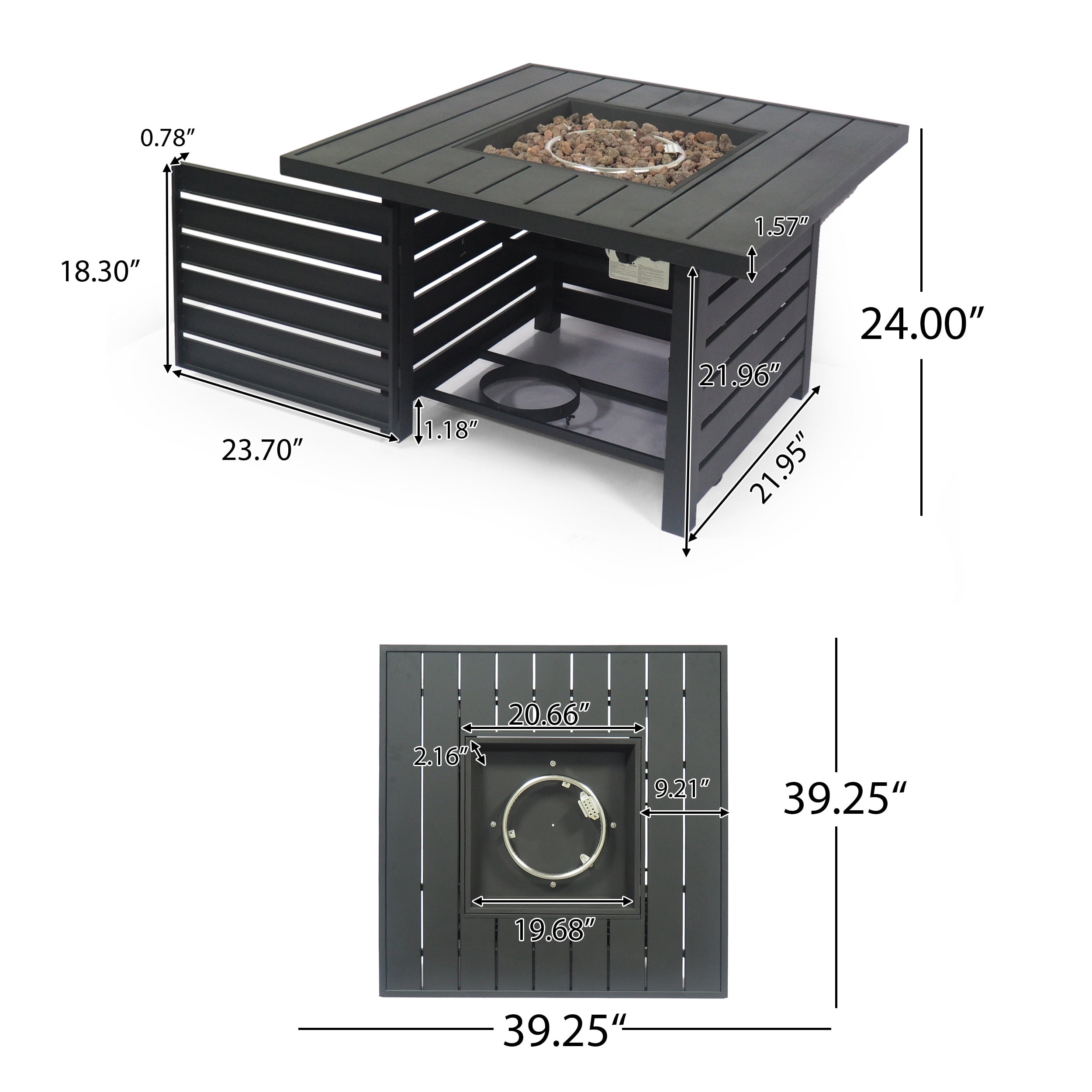 Noble House Rene Outdoor Square Iron Fire Pit in Matte Black