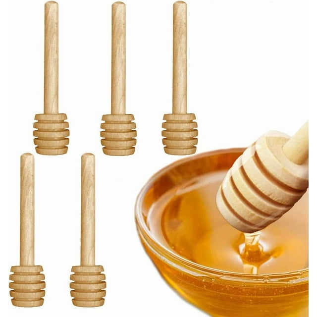 5 Pack 3.2 Inch Mini Wooden Honey Dipper Sticks Honey Dippers Honey Stick Jam Muddler Syrup Stirrer for Honey Jar Dispense Drizzle Honey