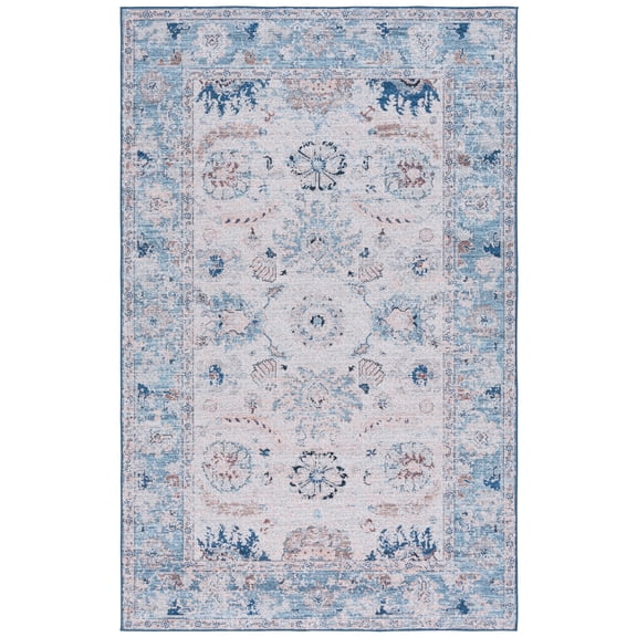 SAFAVIEH Tucson Candis Oriental Machine Washable Area Rug, Blue/Beige, 5' x 8'
