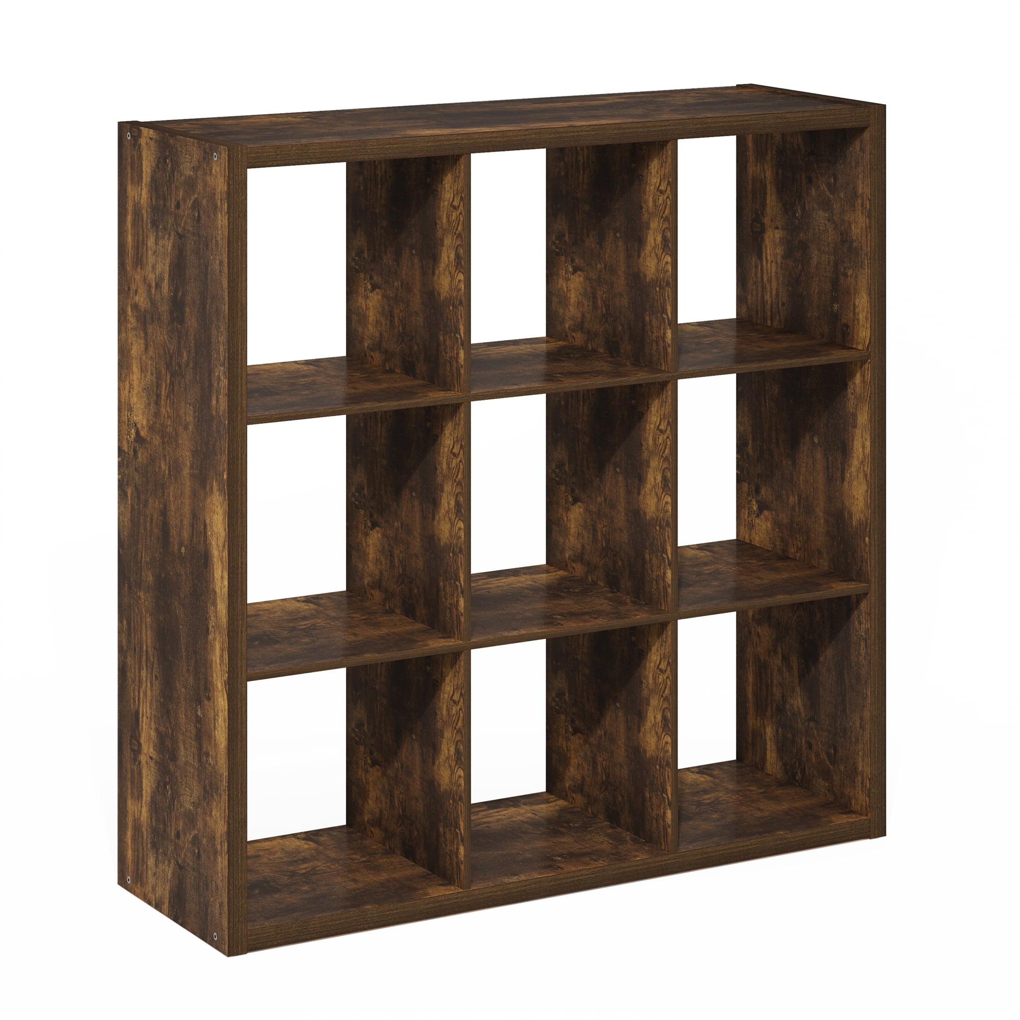 Furinno CUBICLE Open Back Decorative Cube Storage Organizer in 9-Cube Amber Pine