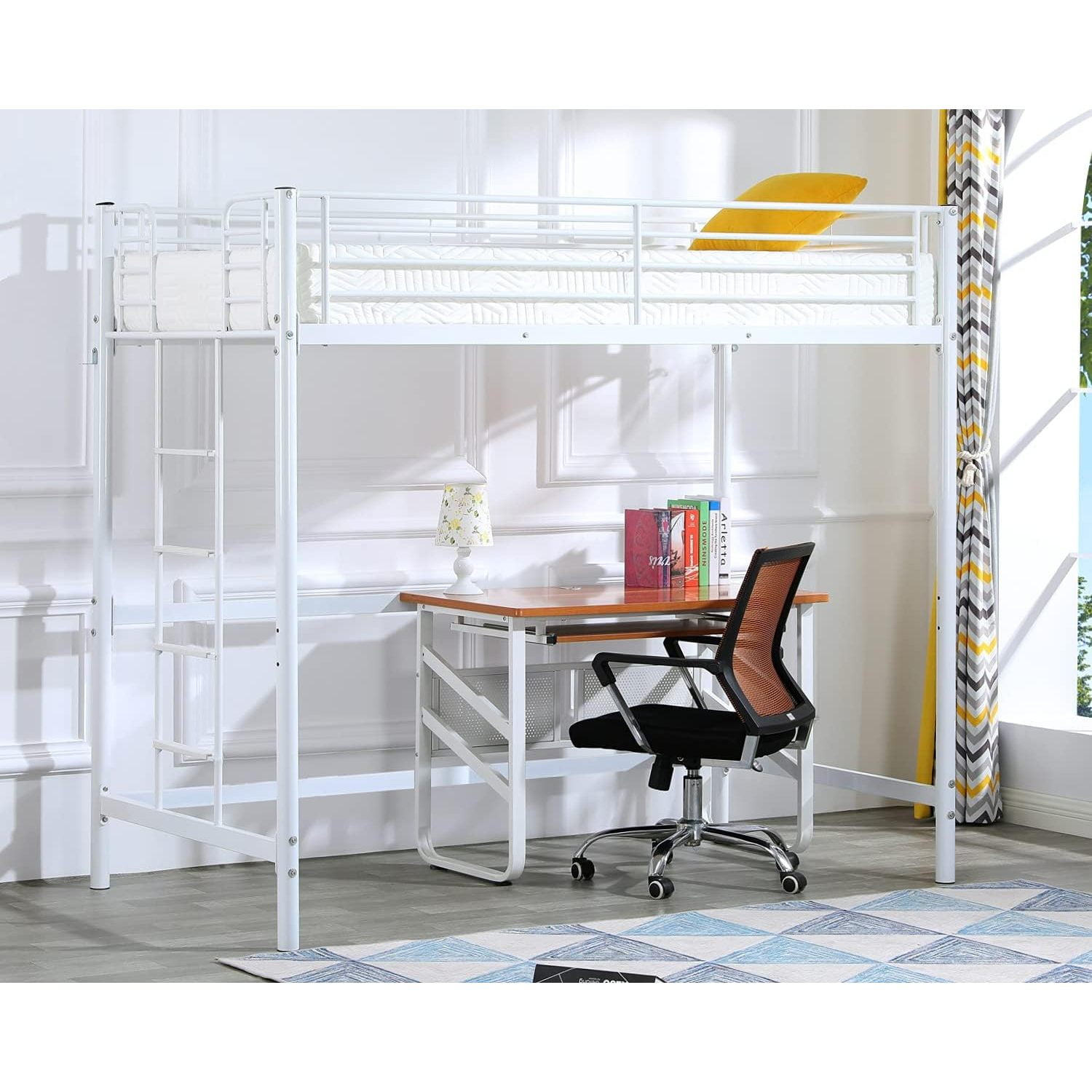 HElectQRIN White Loft Bed Bed Frames for Kids/Adults, Junior Loft Bed