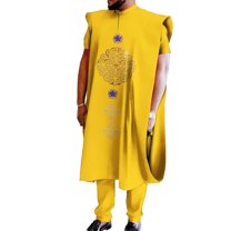 Men's African Suit Dashiki Long robe Shirts and Pants 3 Piece Set Ankara Party Tribal Outfits WYN1978