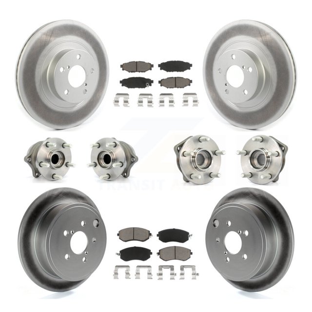 Transit Auto Front Rear Hub Bearings Assembly Coated Disc Brake Rotors and Ceramic Pads Kit (10Pc) for Car Subaru Impreza Forester Outback Legacy - Left Right Side (Driver Passenger) KBB-120689