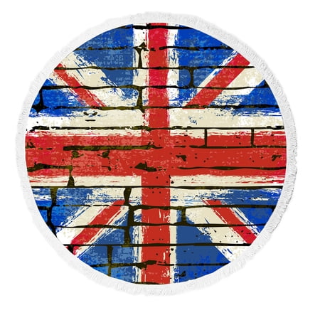 Ykcg Grunge British Union Jack Flag Uk Flag Brick Wall Round Beach Towel Beach Mats Beach Shawl Beach Blanket With Tassels Beach Throw Towel Yoga Mat