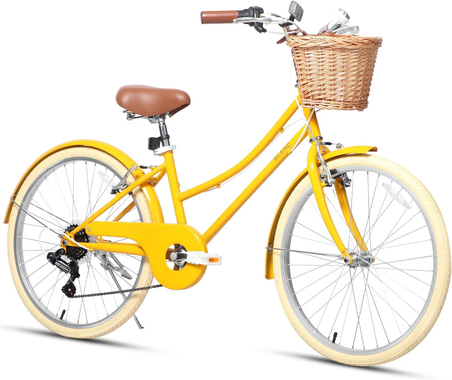 Glerc 24" Girls Cruiser Bike 6Speed Cruiser Women's Hybird Bicycle for