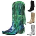 thumbnail image 4 of Xiaoxatg Women's Mid-Calf Boots Fashionable Sequin Tassel Pointed Thick Hoeled -On Shoes 7 Green, 4 of 7