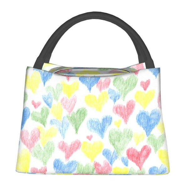 Fotbe Hand Drawn Colored Hearts Bolsa Térmica Portátil con Estampado, Bolsa de Entrega de Alimentos Aislada, Bolsa Reutilizable de Gran Capacidad para Comidas y Supermercado
