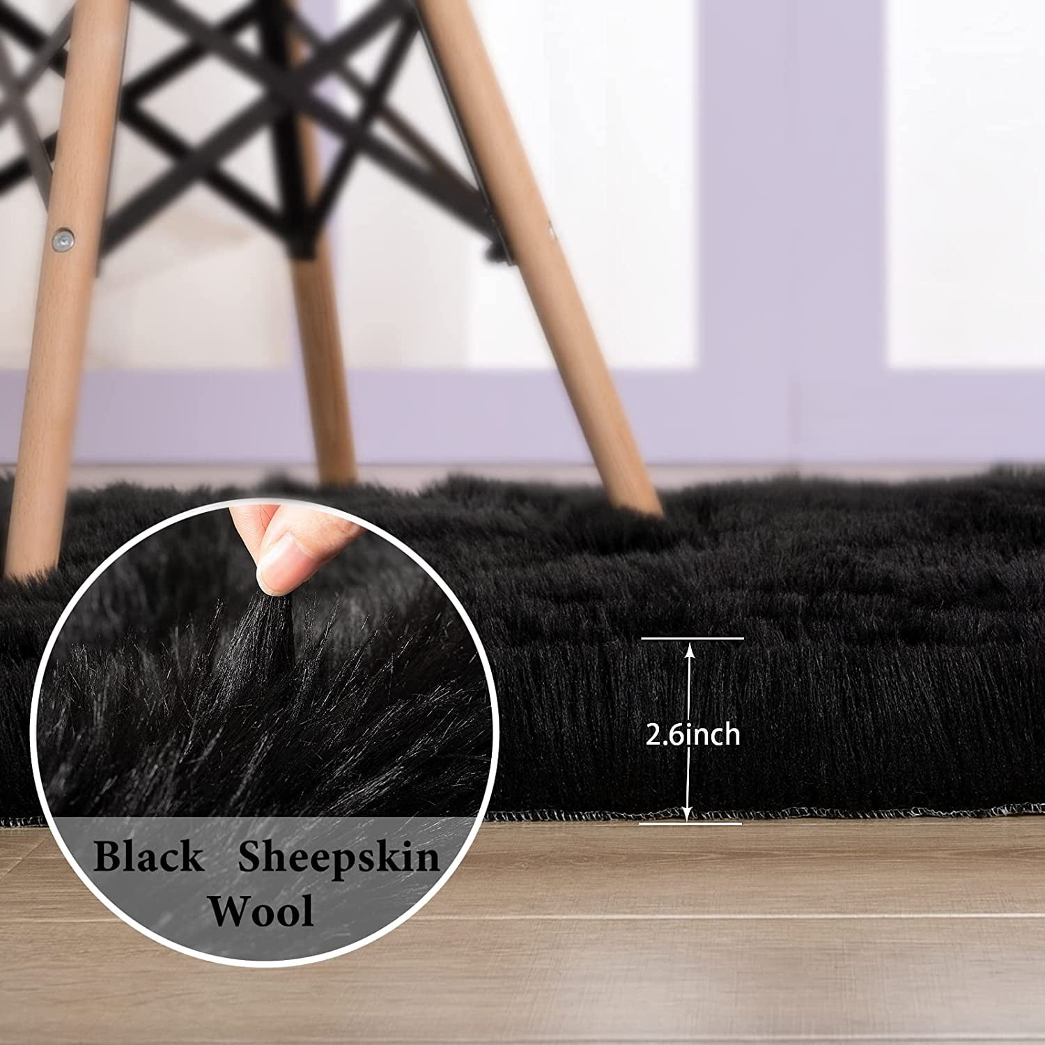 Junovo Luxury Fluffy Area Rugs Areary Rug for Bedroom Shaggy Rugs Area Carpet for Living Room Bedroom,4'x6',Black