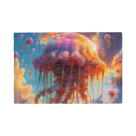 

Table Placemats Set of 4 - Majestic Sky Jellyfish Swarm 12x18 In Faux Linen Double Heat Resistant Place Mats Cloth Indoor/Outdoor Placemats Washable Table Mats for Dining Kitchen Party