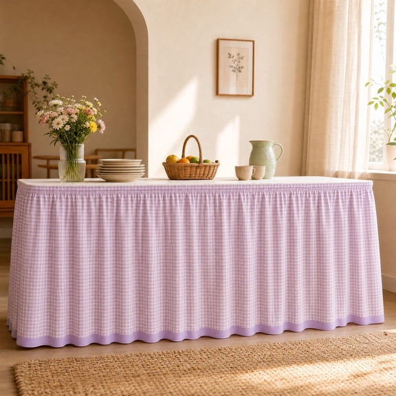 Hovilon Teacher Desk Skirt and Cabinet Curtain, 100% Polyester Table Skirt 180x70cm, Versatile Sink Bathroom Skirt Curtain for Classroom Party Home Storage and Office Organization