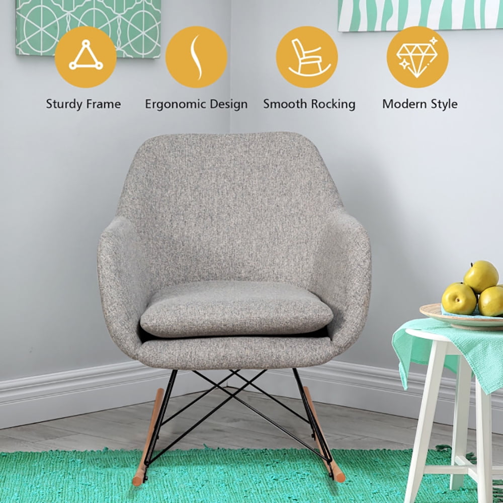 Finihen Rocking Arm Chair, Upholstered Rocking Arm Chair with Solid Steel Wood Leg, for Living Room, Bedroom, Gray Finihen Rocking Arm Chair, Upholstered Rocking Arm Chair with Solid Steel Wood Leg, for Living Room, Bedroom, Gray